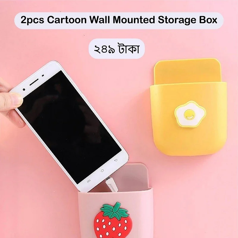2Pcs Multifunctional Cartoon Wall Mounted Organizer Storage Box