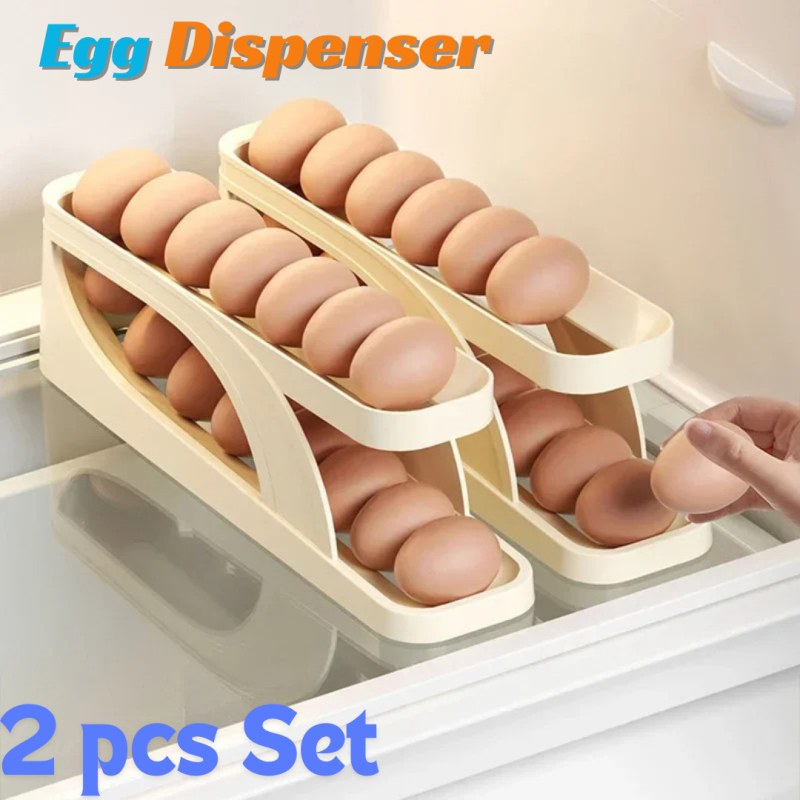 2PCS Automatic Rolling Egg Storage Box | Roll-Down Refrigerator Egg Dispenser & Organizer