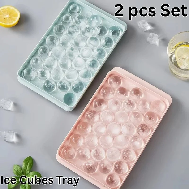 2pcs Round Ice Cubes Tray with Lid for Freezer