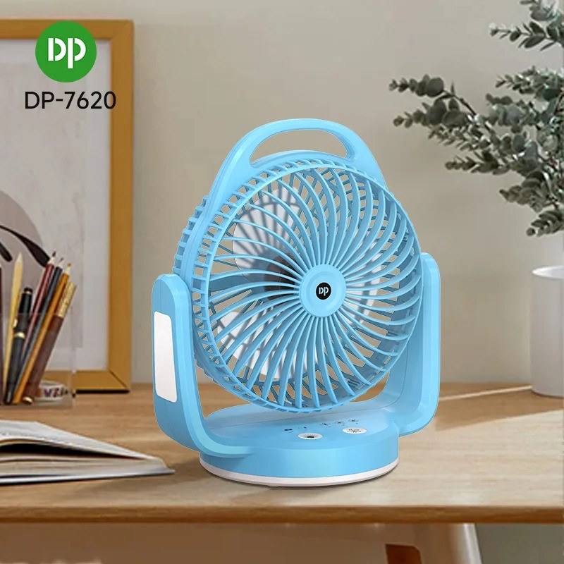 DP-7620 Rechargeable Desktop Fan with LED Light & Hanging Hook | Portable USB Rechargeable Table Fan