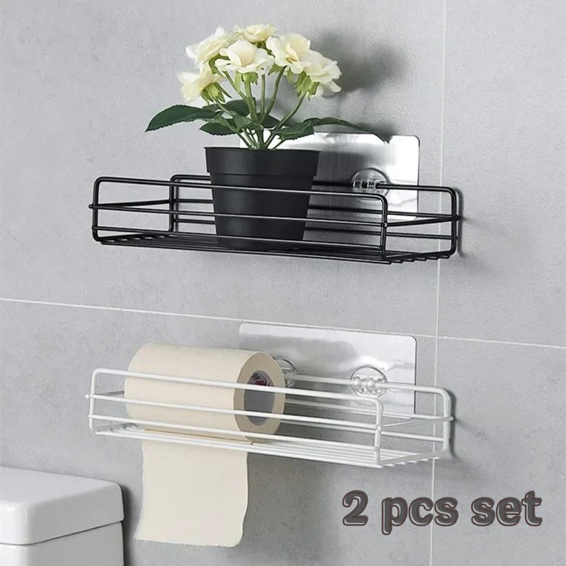 2PCS Punch-Free Iron Shower Caddy Shelf | Wall Mounted Bathroom Storage Organizer Rack