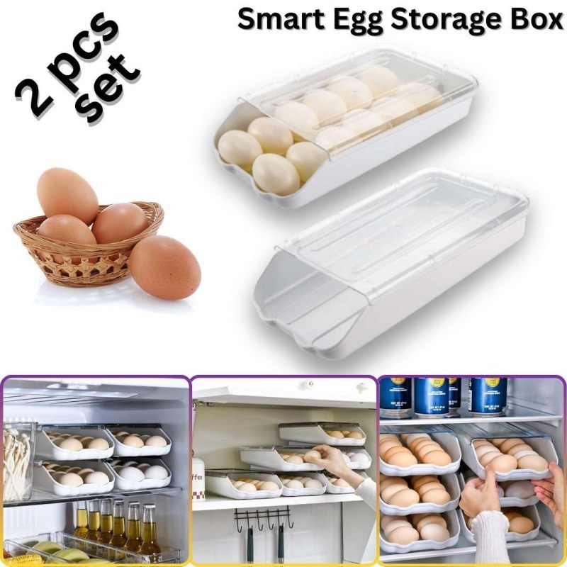 2PCS Smart Egg Storage Box | Stackable Refrigerator Egg Organizer with Lid