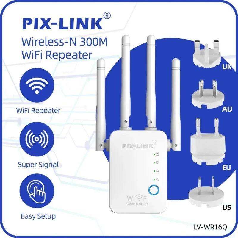 PIX-LINK 2.4G 300Mbps WiFi Signal Amplifier | Wireless Router Dual Antenna Repeater