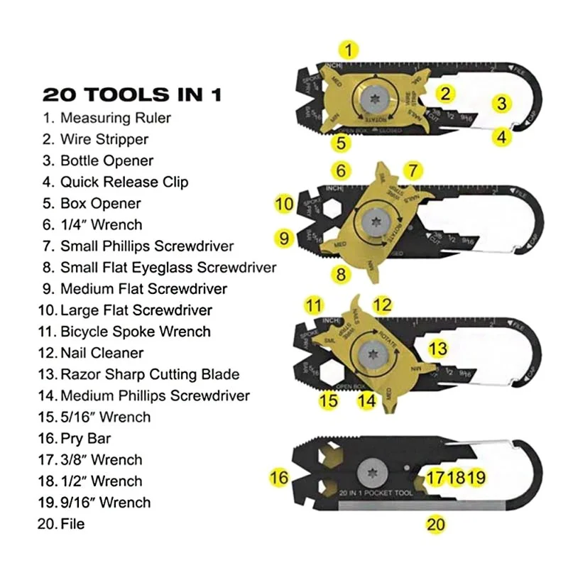 20-in-1 Multifunctional Wrench Tool Kit – Portable EDC Pocket Tool with Screwdriver, Bottle Opener & Keychain