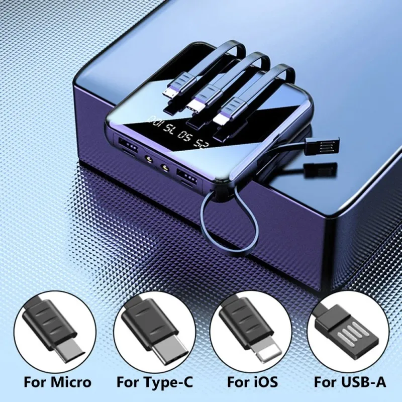 20000mAh Power Bank with LED Display & Built-In All-in-One Cable