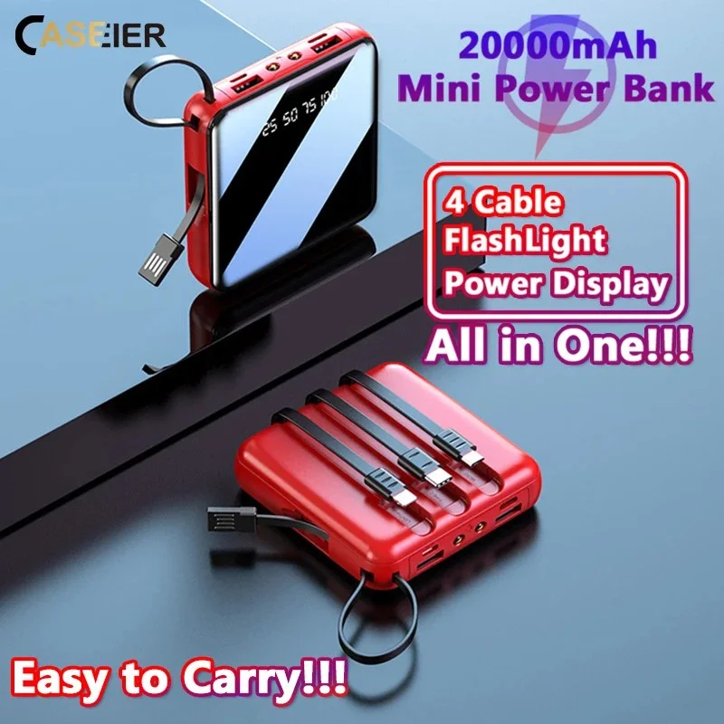20000mAh Power Bank with LED Display & Built-In All-in-One Cable