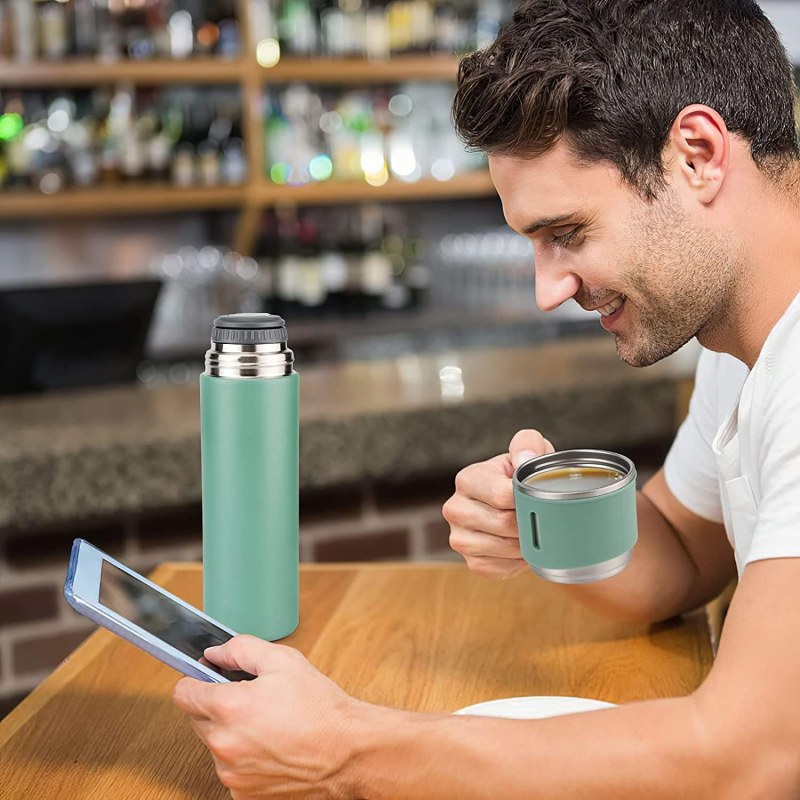 RFV1 Stainless Steel Vacuum Flask Set with 3 Steel Cups | Hot & Cold Insulated Thermos