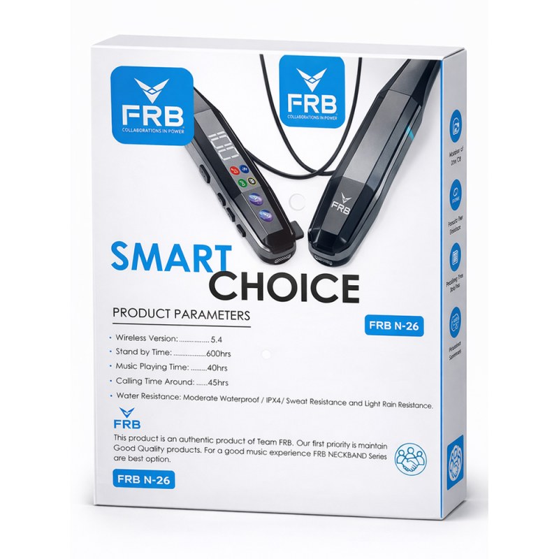FRB 600H Voice Change Wireless Neckband N26 | Bluetooth 5.4 Magnetic Earphones with Low Latency & LED Display