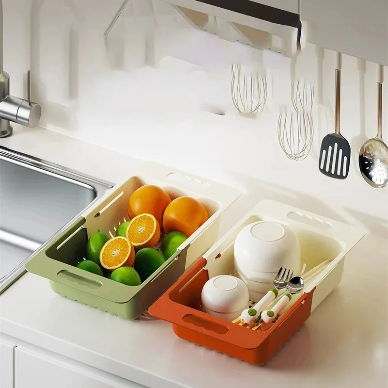 Over-the-Sink Collapsible Colander – Expandable Fruit & Vegetable Washing Basket Strainer