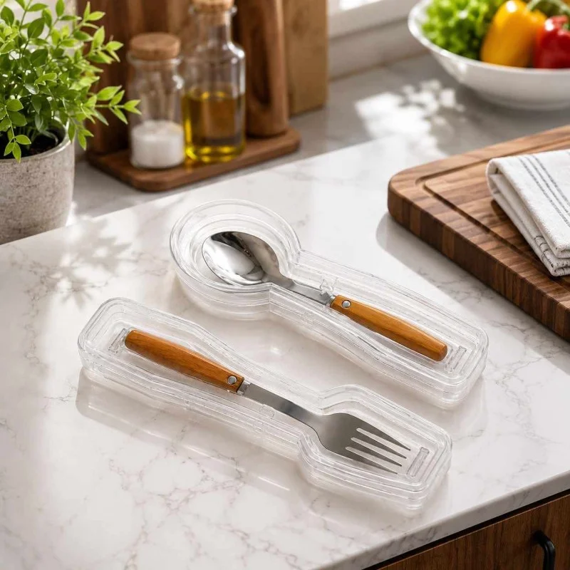 2-Piece Transparent Cutlery Holder Set – Fork & Teaspoon Storage Organizer