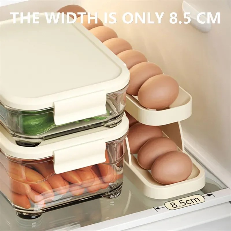 2PCS Automatic Rolling Egg Storage Box | Roll-Down Refrigerator Egg Dispenser & Organizer