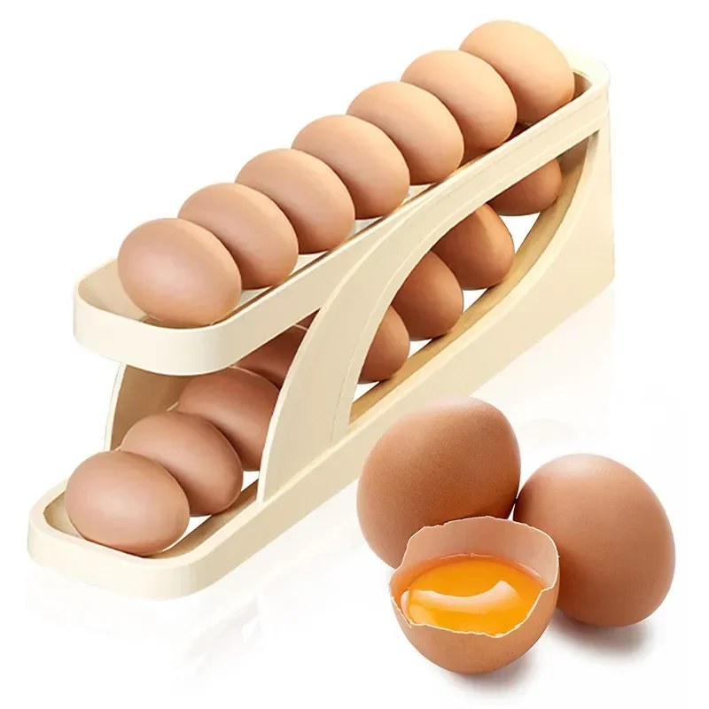 2PCS Automatic Rolling Egg Storage Box | Roll-Down Refrigerator Egg Dispenser & Organizer