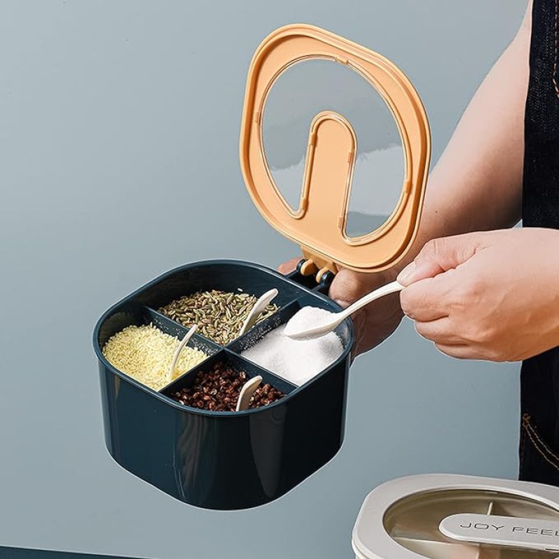 Multi-Function 4 Grid Spice Box | Kitchen Seasoning Storage Container with Lid