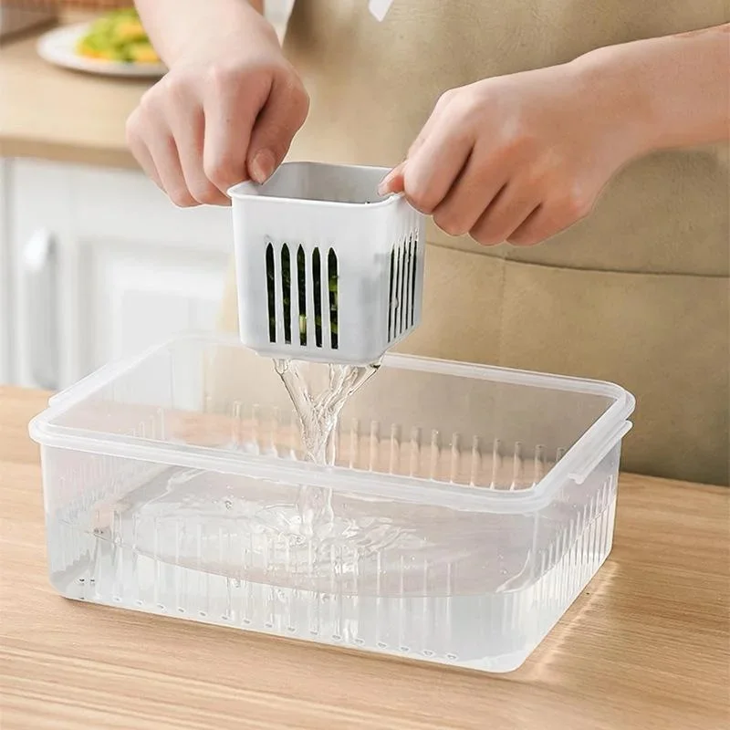 6-Grid Refrigerator Organizer Storage Box – PP Food & Vegetable Drain Basket with Fresh-Keeping Compartments