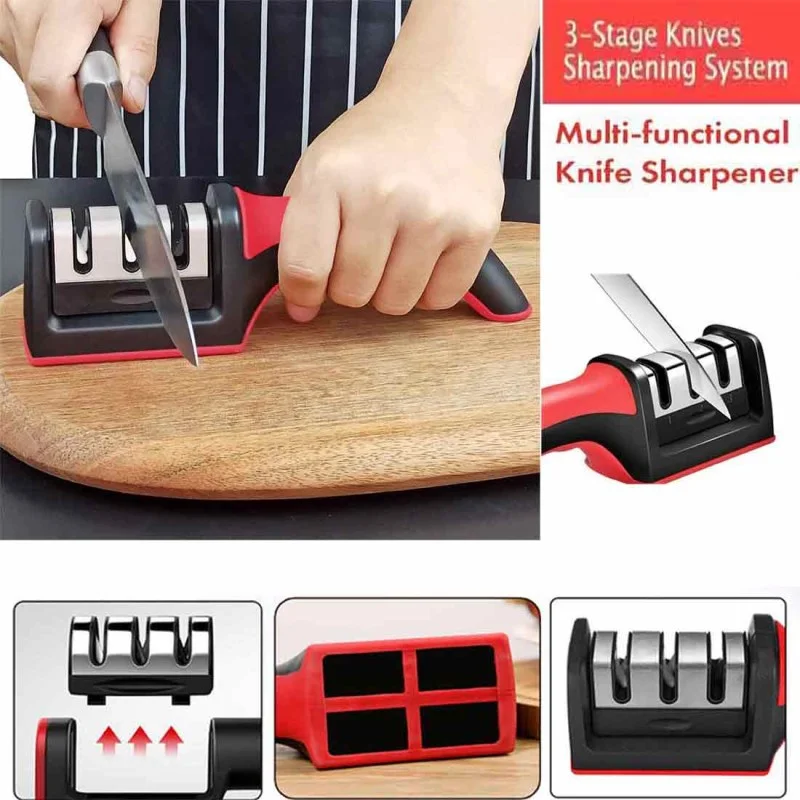 Stainless Steel Kitchen Knife Sharpener – Manual Knife Sharpening Tool & Blade Grinder
