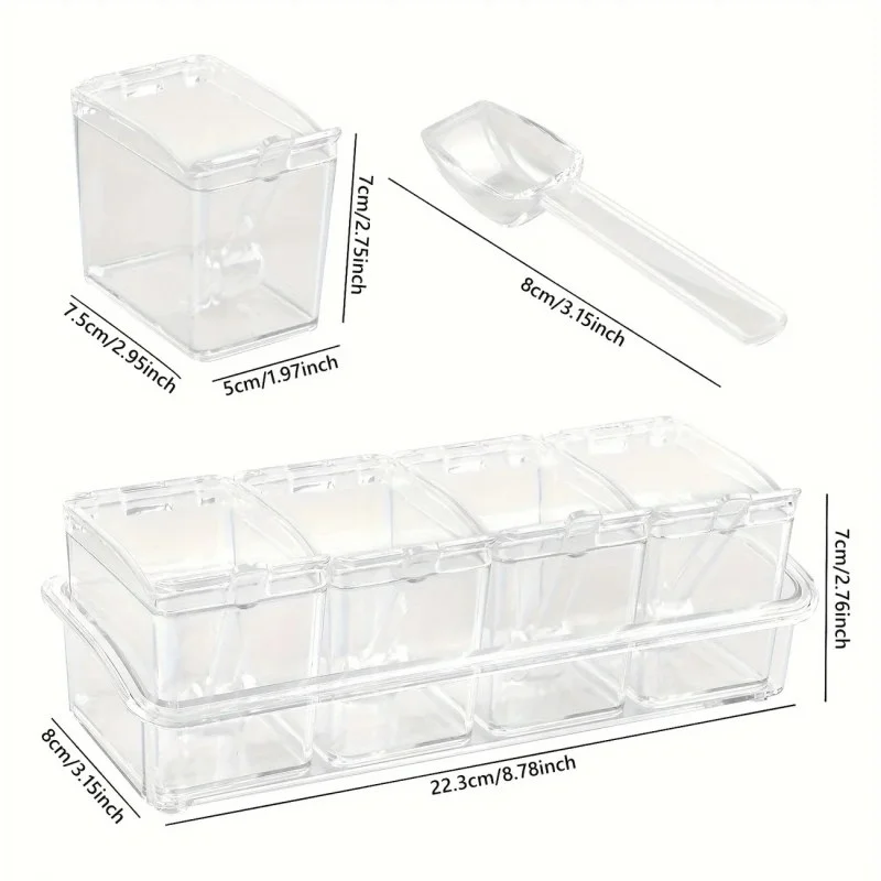 4 Grids Kitchen Transparent Seasoning Box Used For Salt Sugar And Pepper Clear Acrylic Seasoning Box