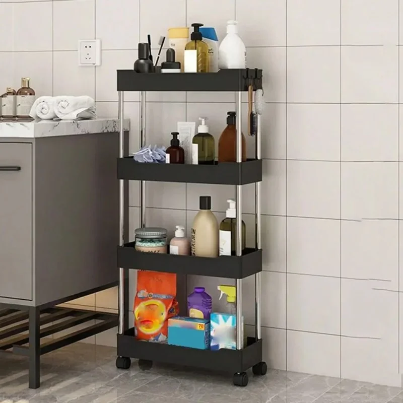 Narrow Multi-Purpose Gap Storage Trolley – Movable Slim Rolling Organizer Cart for Kitchen & Bathroom