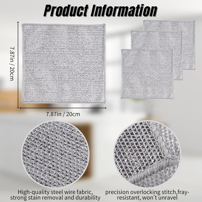 10Pcs Double Layer Magic Dishwashing Towel | Metal Steel Wire Cleaning Cloth for Kitchen