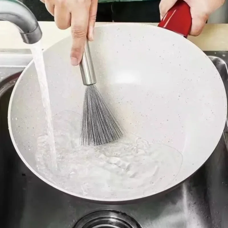 Long Handle Stainless Steel Kitchen Scrubbing Broom – Heavy Duty Pot, Pan & Sink Cleaning Brush- 000979
