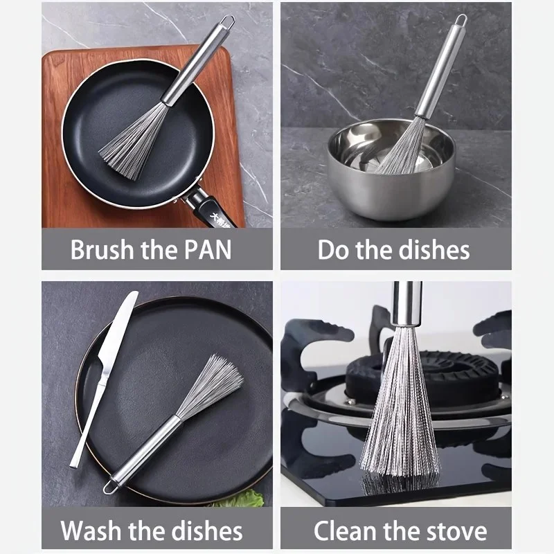 2pcs Long Handle Stainless Steel Kitchen Scrubbing Broom – Heavy Duty Pot, Pan & Sink Cleaning Brush- 000979