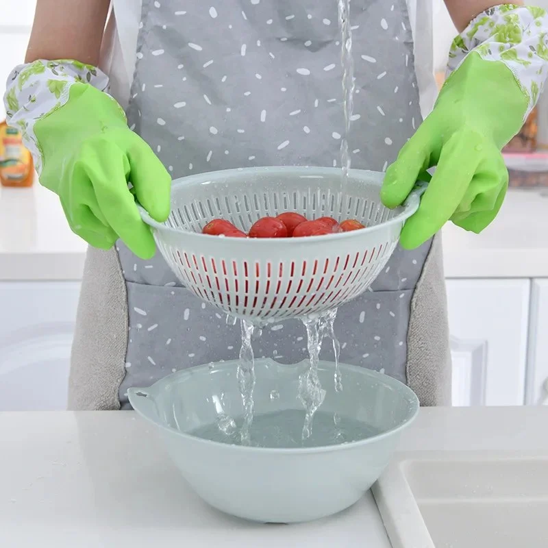 1 Pair Reusable Cleaning Gloves – Waterproof Non-Slip Kitchen & Dishwashing Gloves with Plush Liner