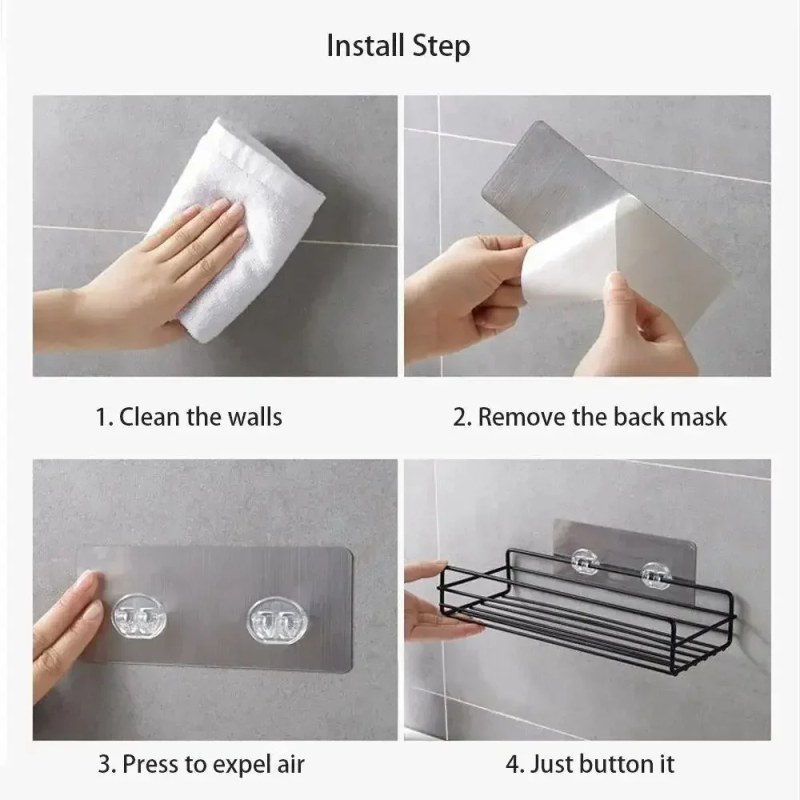 2PCS Punch-Free Iron Shower Caddy Shelf | Wall Mounted Bathroom Storage Organizer Rack