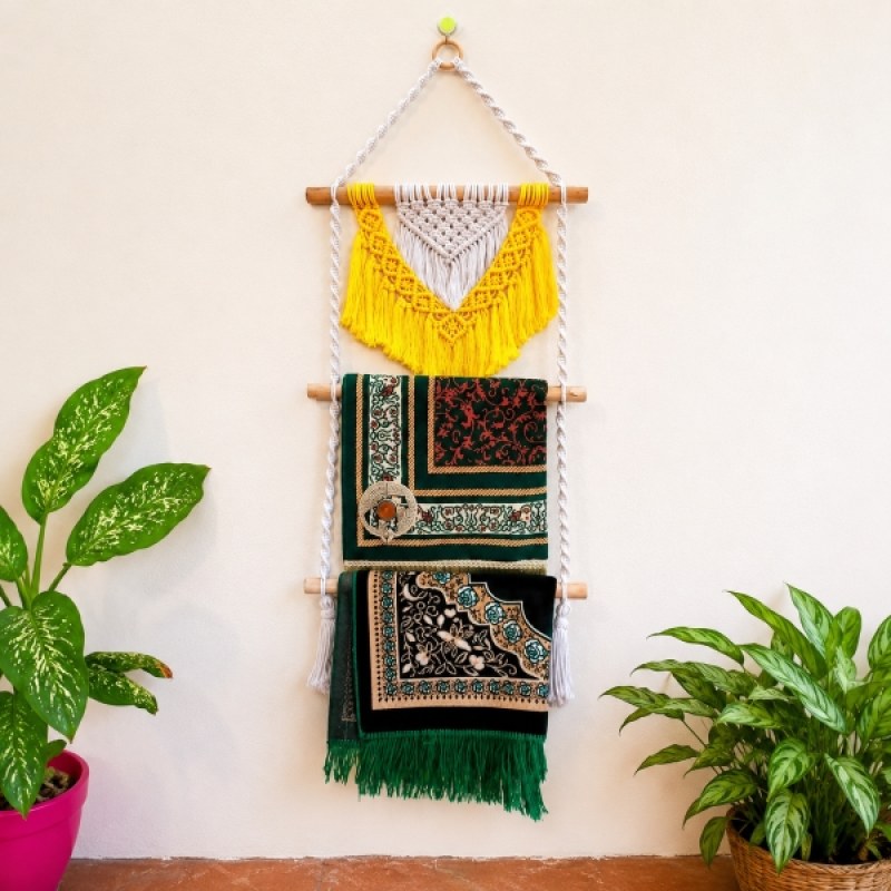 Handmade Nakshi Macrame Prayer Mat Hanger | Decorative Jai Namaz Wall Organizer