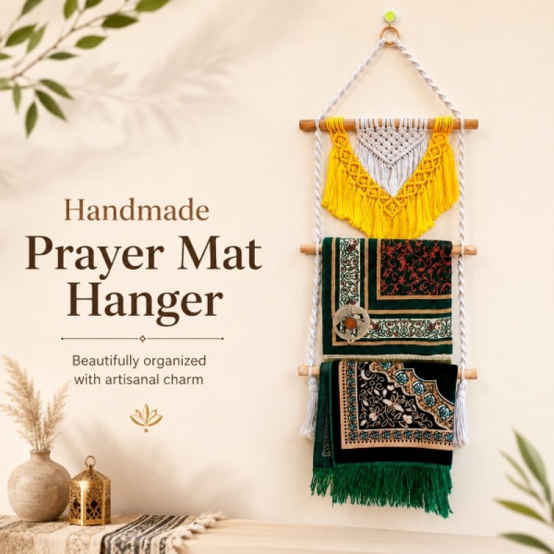 Handmade Nakshi Macrame Prayer Mat Hanger | Decorative Jai Namaz Wall Organizer