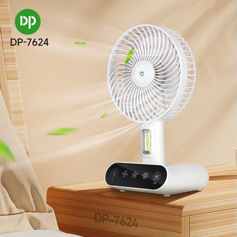 DP-7624 Rechargeable Touch Table Fan with LED Lamp | USB Portable Handheld Mini Fan (3000mAh)