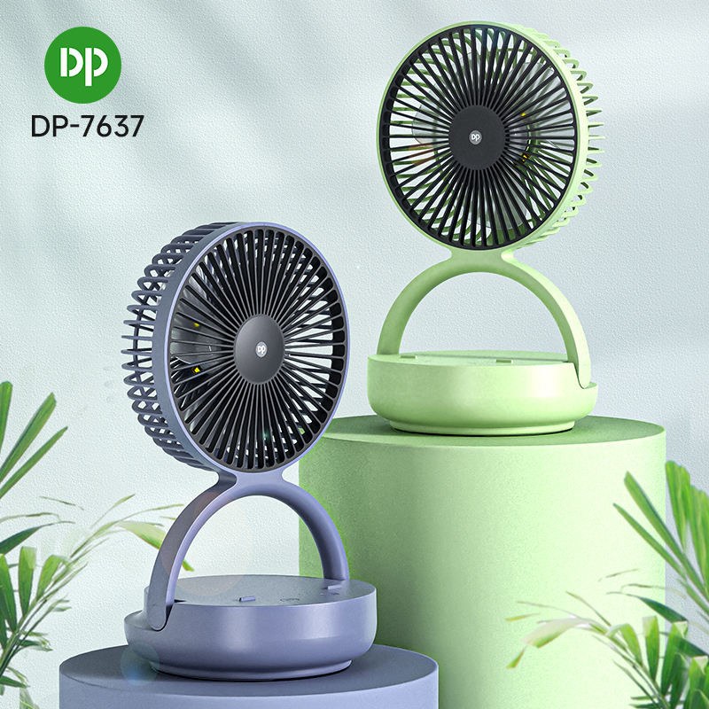 DP-7637 Automatic Rotating Rechargeable Mini Table Fan | 8000mAh Desk Fan with LED Emergency Light