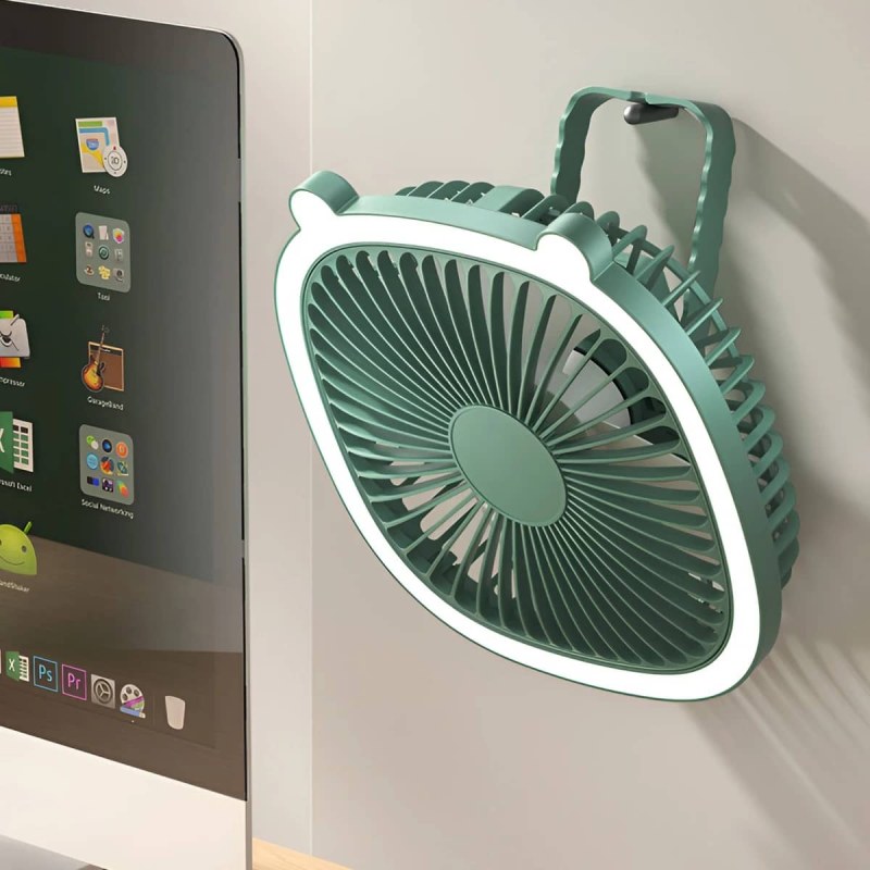 Portable USB Rechargeable Desktop Fan with LED Light | Hanging Camping Ceiling Fan (1200mAh)