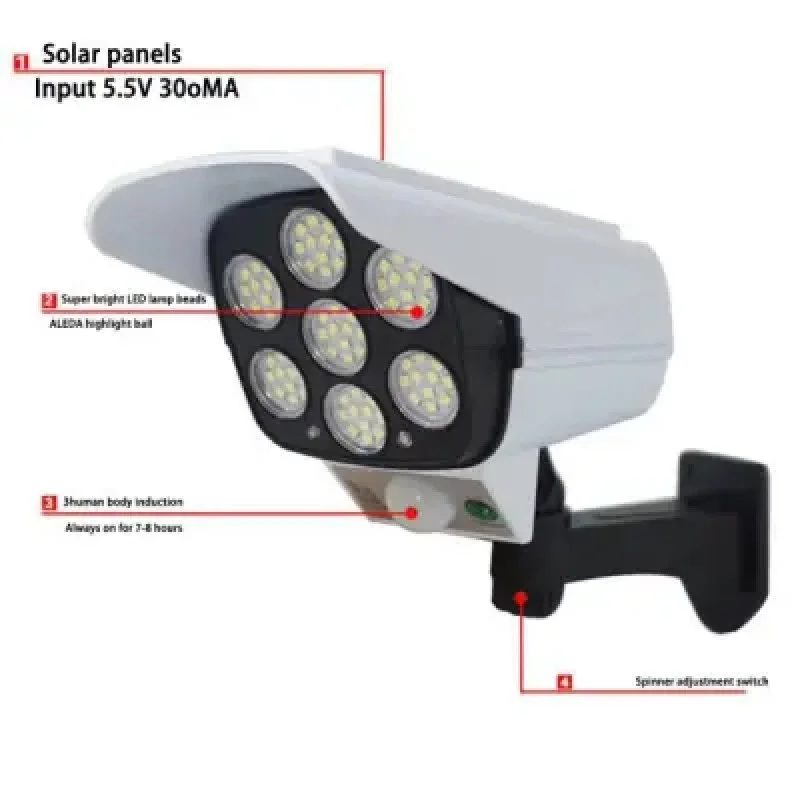 77 LED Solar Security Light with Dummy Camera Design, PIR Motion Sensor & Remote Control-000973