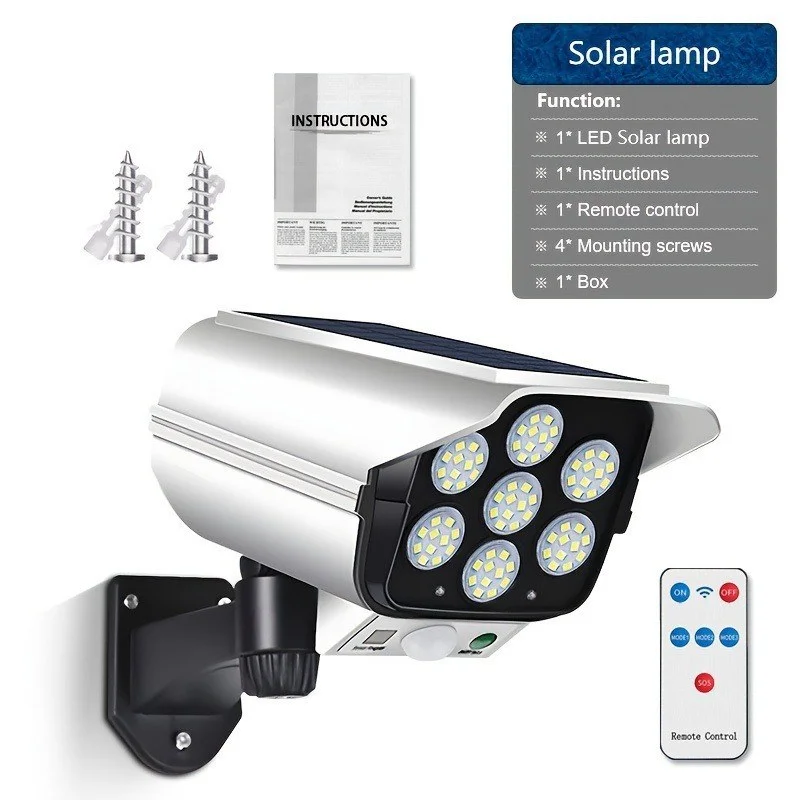 77 LED Solar Security Light with Dummy Camera Design, PIR Motion Sensor & Remote Control-000973