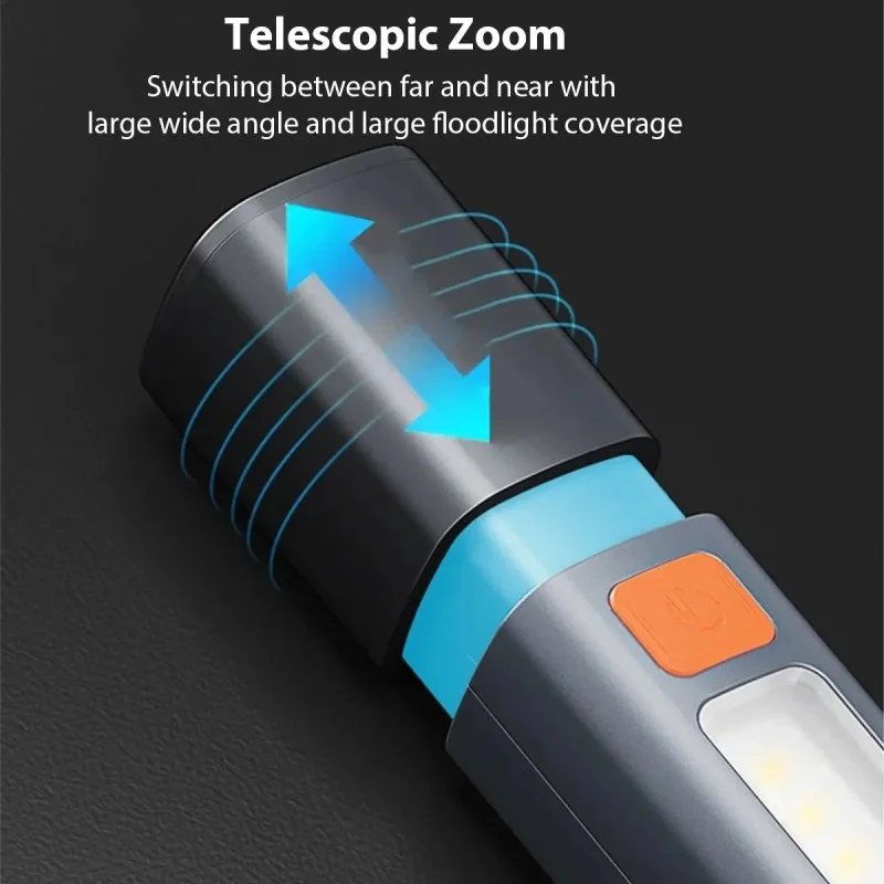 Super Bright COB LED Mini Flashlight – XPE Zoomable Rechargeable Waterproof Torch with Side Light